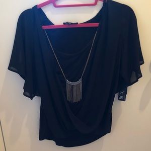 BCX Black Going Out Top with Gold/Silver Necklace!